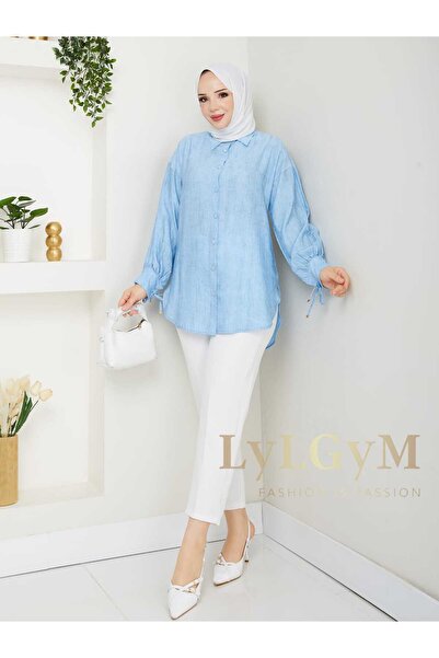 LyLGyM FASSION IS PASSION Kırışık Dokulu Basic Gömlek Mavi