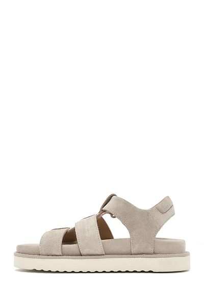 Derimod Women's Cream Thick Soled Suede Genuine Leather Sandals 25Sfd405310