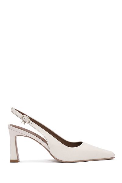 Derimod Women's Cream Ankle Buckle Open Back Heeled Leather Shoes 25Sfd 132118