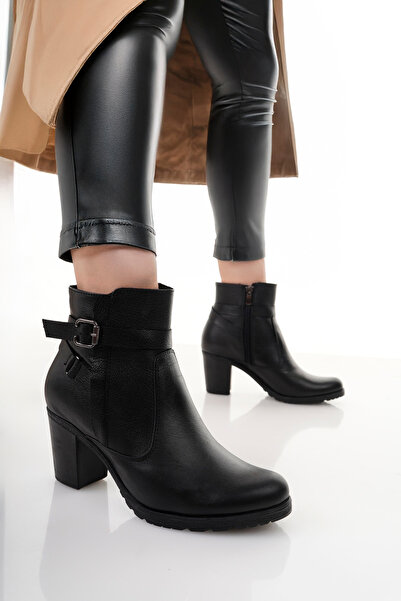 Deripabuc Genuine Leather Black Women's Leather Boots Trc-3760