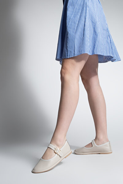 Marjin Women's Strappy Ballerina Lunari Ecru Model