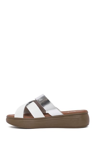 Derimod Women's Gray Thick Soled Leather Slippers 25Sfd 333114