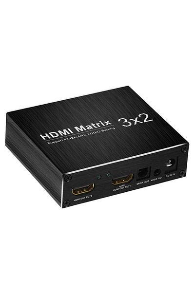 HOPE R Matrix switch splitter 3 x 2 ARC HDMI 4K 3.5mm SPDIF with 3.5mm L/R Audio extractor and IR remote control,