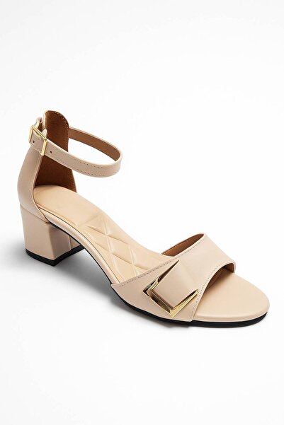 Nstil Beige Women's Sandals - Buckle, Chunky Heel, Strap, Ankle Strap, Blunt Toe Comfortable Sole 209