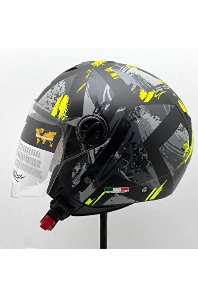 Sway 715 Şeffaf Vizörlü Yarım Motosiklet Scooter Kaskı XL Beden Poison Black ...