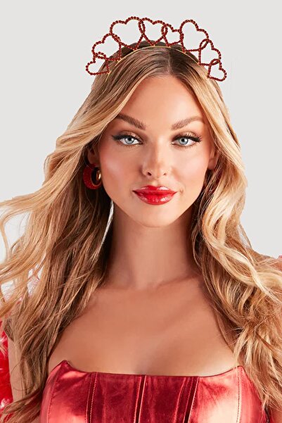 New Obsessions Red Rated Heart Detailed Party Crown Heart Crown