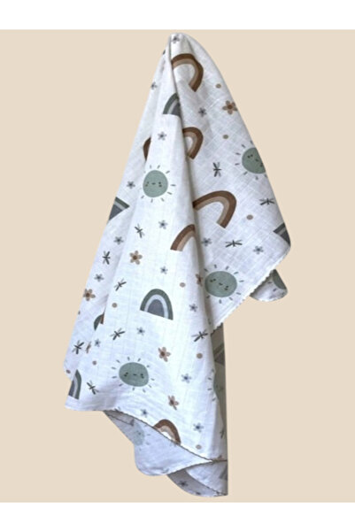 miço kids Baby Muslin Cover 80X90 cm - Sun, Rainbow and Flower Patterned 100% Cotton
