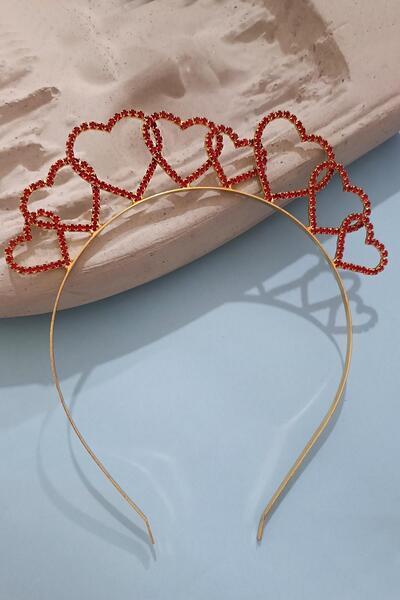 New Obsessions Red Rated Heart Detailed Party Crown Heart Crown