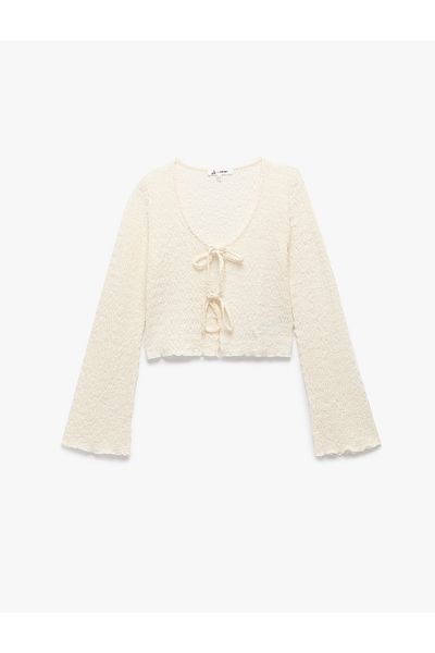 Koton Slim Fit Wrinkle Long Sleeve V Neck Tie Detail Blouse