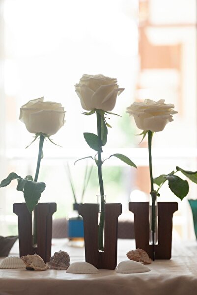 Nod Saksı Desenli 3'lü Ahşap MDF Dekoratif Vazo – Salon, Ofis Hediyelik Süs E...