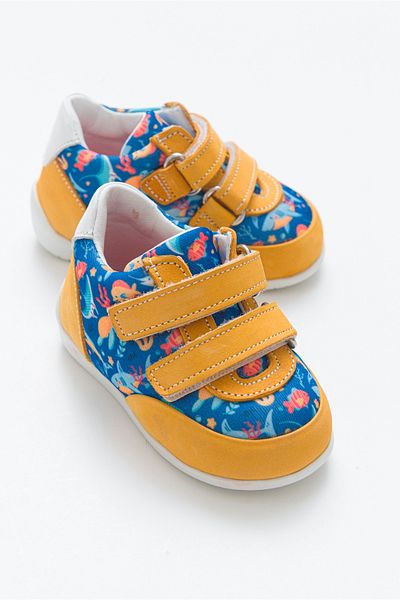 mnpc Boy's Yellow Leather Orthopedic Supported First Step Shoes