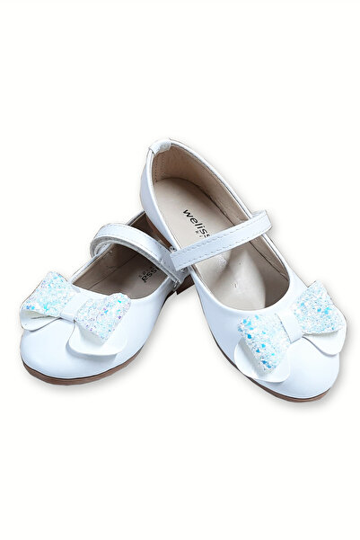 welissa White Glitter Bow Evening Dress and Casual Ballerina Shoes for Girls
