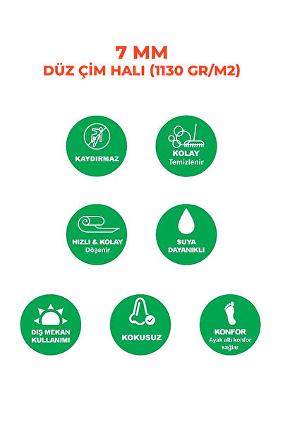Zemincim 7mm Düz Çim Halı (1130GR) - Genişlik 4 Metre