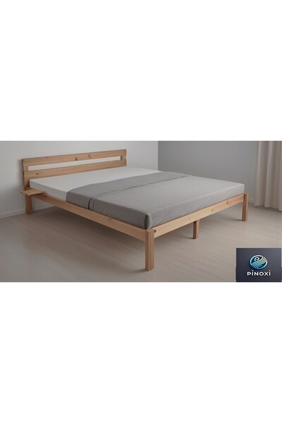 pinoxi Doğal Masif Ahşap Trend Karyola + 2 adet simple yatak kenarı rafı hediyeli