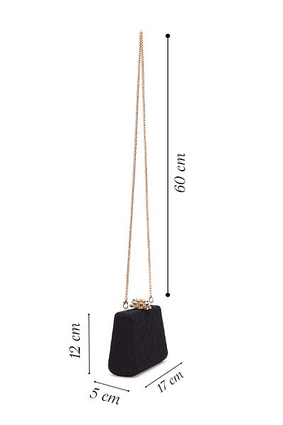 Derimod Women's Black Long Chain Strap Evening Dress Mini Portfolio Bag 25Sbd27016F
