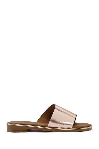 Derimod Women's Pink Metallic Leather Slippers 25Sfd360032