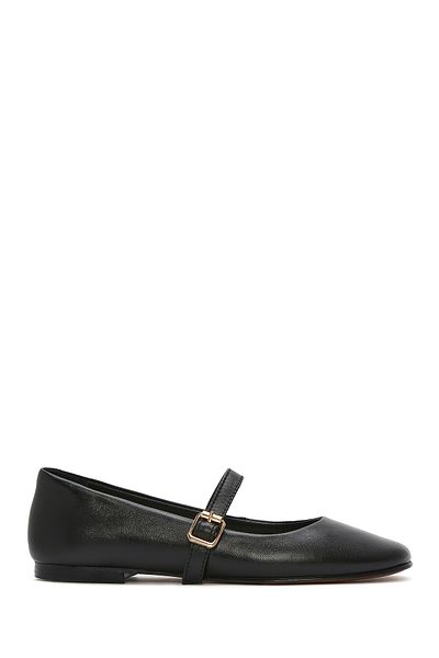 Derimod Women's Black Banded Genuine Leather Summer Ballerina Shoes 25Sfd420118