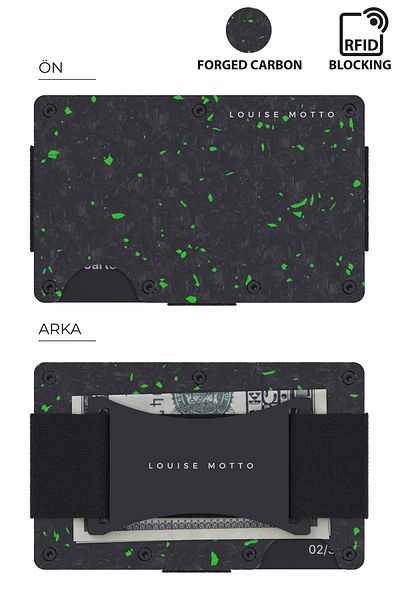 Louise Motto Green Forged Carbon Wallet & Premium Series Nebula Straps for Card Holder