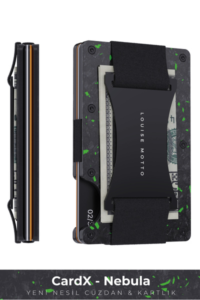 Louise Motto Green Forged Carbon Wallet & Premium Series Nebula Straps for Card Holder