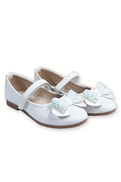 welissa White Glitter Bow Evening Dress and Casual Ballerina Shoes for Girls