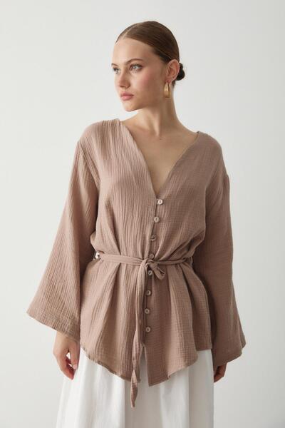 Laluvia Norkové kimono s mnoha knoflíky