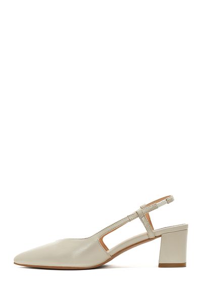Derimod Women's Beige Open Back Heeled Leather Shoes 25Sfd 160018