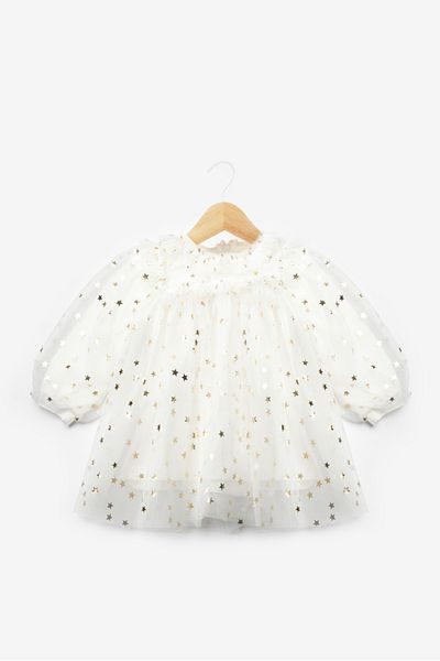 Le Mabelle Ecru Star Detailed Baby Girl Tulle Dress - Vanessa