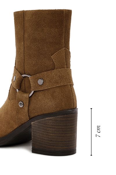 Derimod Women's Tan Heeled Zippered Suede Leather Boots 24Wfd 210810