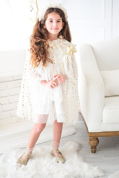 Le Mabelle Σετ Ecru Κοριτσιού Αστεριών Πελινά και Ράβδος με Στέμμα