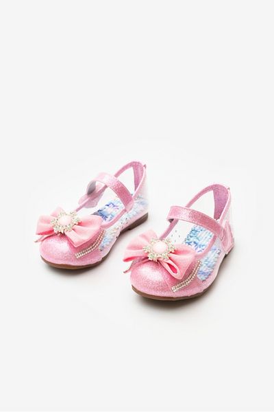 Le Mabelle Pink Transparent Snowflake Bow Girls' Ballerina Shoes