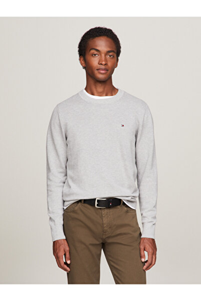 Tommy Hilfiger Erkek Marka Logolu Organik Pamuklu Günlük Kullanıma Uygun Gri Kazak MW0MW33511 P01