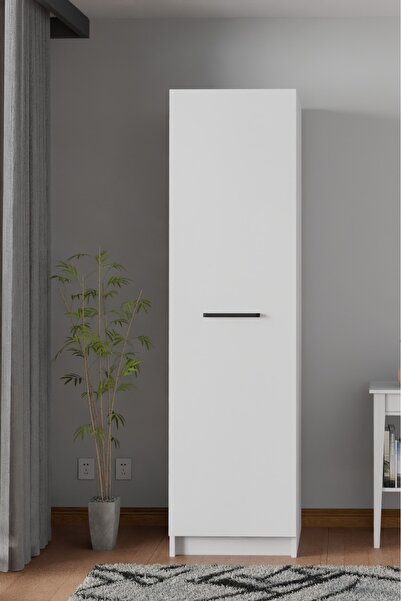 wode studio - Ladik - Beyaz Tek Kapaklı Gardırop 210-45-45 Cm (ÇİFT YÖNLÜ KAPAK)