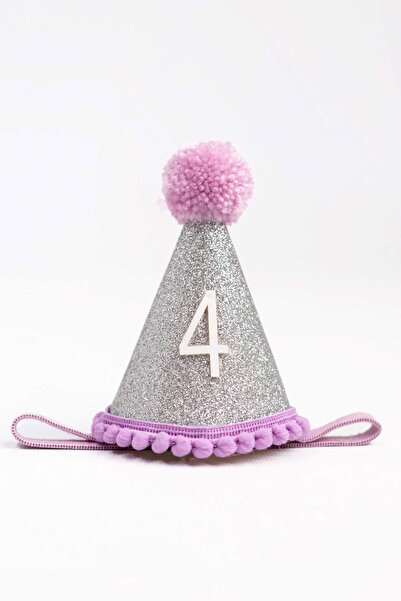 Le Mabelle Lilac 4 Year Old Pompom Funnel Birthday Crown