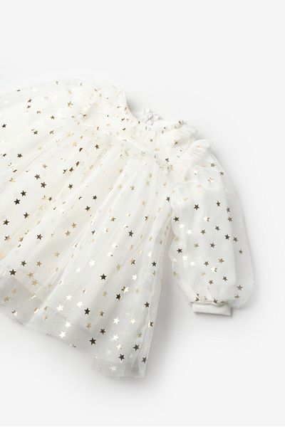 Le Mabelle Ecru Star Detailed Baby Girl Tulle Dress - Vanessa