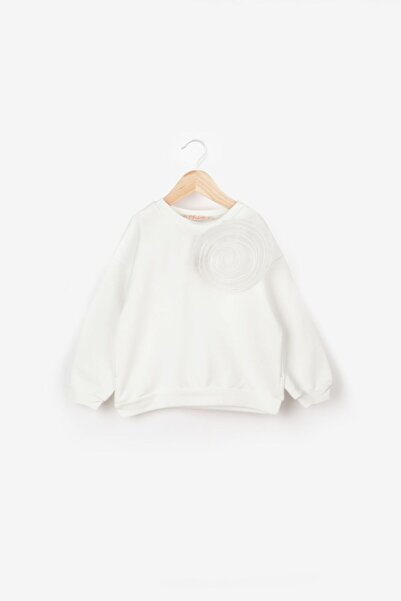 Le Mabelle Ekru  Gül Aksesuarlı Kız Çocuk Sweatshirt - Elisa