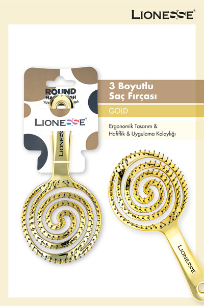 Lionesse Üç boyutlu Saç Fırçası 8592 - Gold , Hızlı Kurutma , Esnek