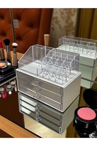 Bayev Ruby Transparent 3 Drawers 16 Compartments Makeup Organizer Lipstick Stand Jewelry Organizer Organizer