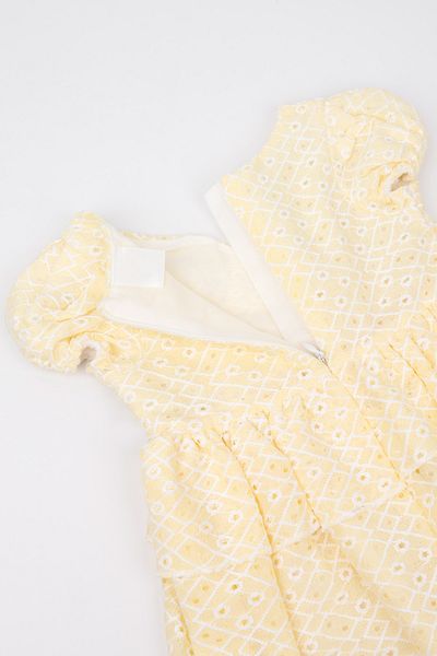 Le Mabelle Yellow Baby Girl Dress with Frilly Waist and Lace Detail - Elba