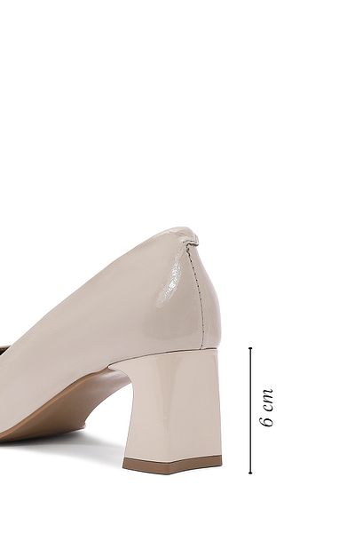 Derimod Women's Beige Short Heeled Patent Leather Genuine Leather Heeled Shoes Stiletto 25Sfd132516