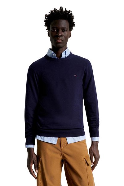 Tommy Hilfiger Men's Brand Logo Cotton Navy Blue Sweater Suitable for Daily Use Mw0mw28046-dw5