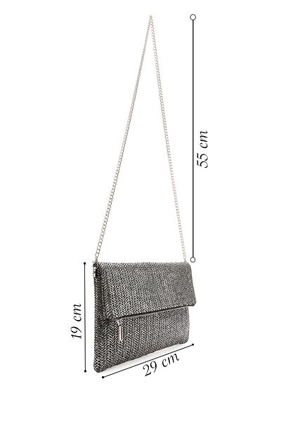Derimod Women's Anthracite Long Chain Strap Straw Portfolio Bag 25Sbd2210M7