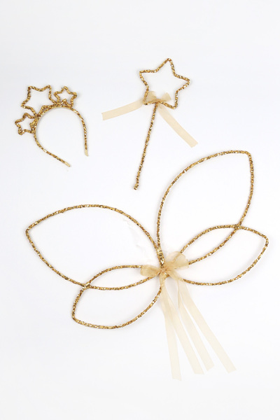 Le Mabelle Altın Simli Kelebek Kanat Asa Taç 3'lü Set