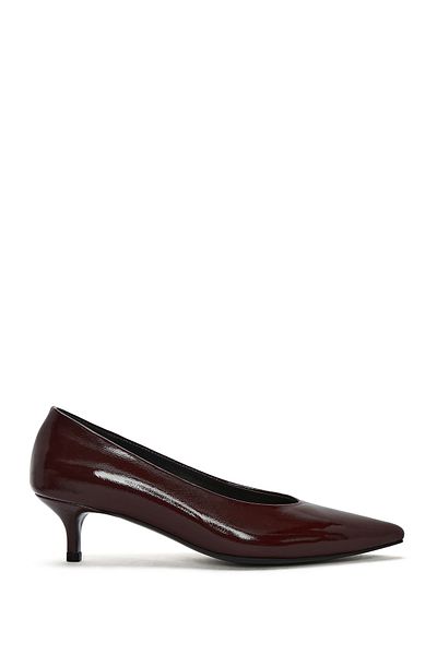 Derimod Women's Burgundy Short Thin Heeled Patent Leather Shoes 24Wfd 230316