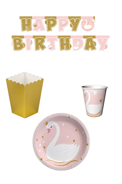 Le Mabelle Set de petrecere din 4 piese cu tematică lebădă roz