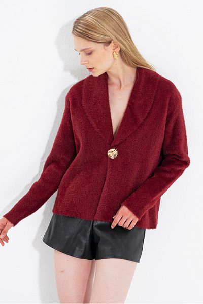 NATUFIAN STORE Women's Furry Single Button Bearded Washable Premium Look Knitwear Cardigan