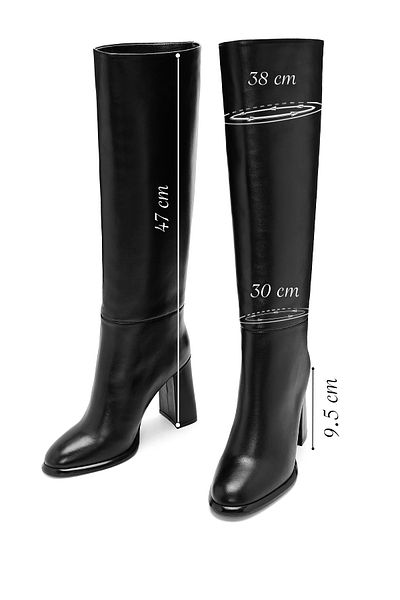 Derimod Women's Black High Thick Heeled Leather Boots 24Wfd 132618