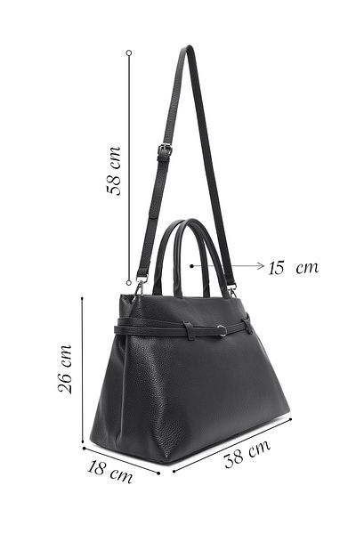 Derimod Women's Black Long Strap Classic Leather Handbag 25Sbd2473Ft