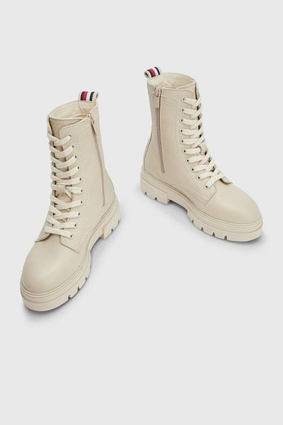 Tommy Hilfiger Women's Tommy Hilfiger Logo Rubber Sole Wedge Heeled Stylish Looking Boots Cream Boots &