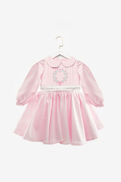 Le Mabelle Pink Long Sleeve Flower Embroidered Girl's Dress - Rina