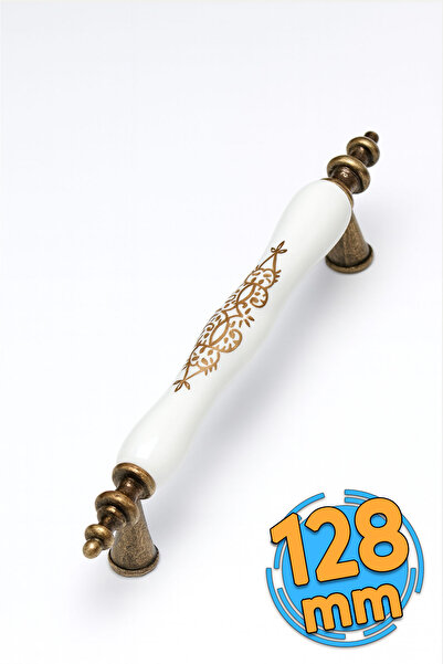 Badem10 Porselen (PREMİUM) Eskitme Antik Sarı 128 Mm Mobilya Mutfak Çekmece Dolap Dolabı Kulpu Kulbu